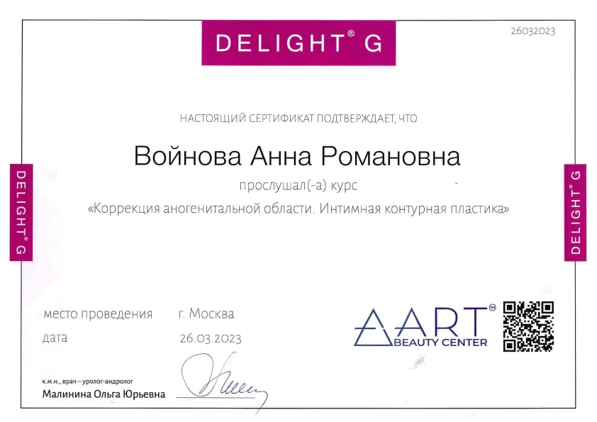 Сертификат (Интимная контурная пластика)